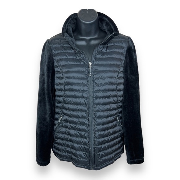 Small 32 Degrees Black Jacket Faux Fur Puffer Jacket Long Sleeve Down Feather - Picture 2 of 10